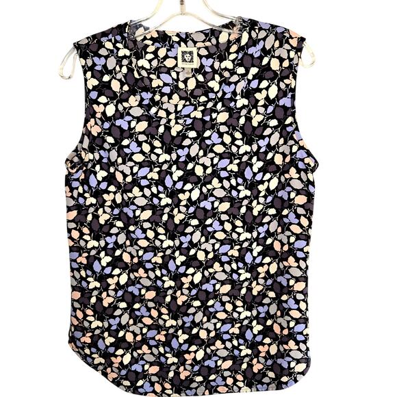 Anne Klein Small Floral Blue Women's Shirt Sleeveless Top Shell Blouse Miss 4 6 - Picture 2 of 6